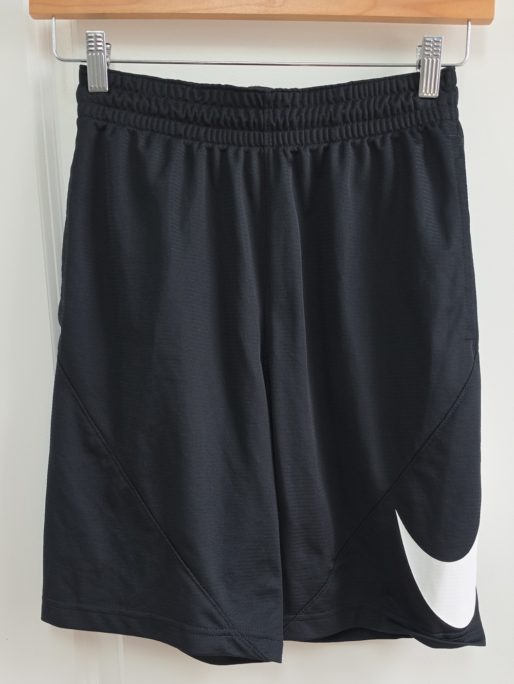 Nike Black Athletic Shorts with White Swoosh Accent